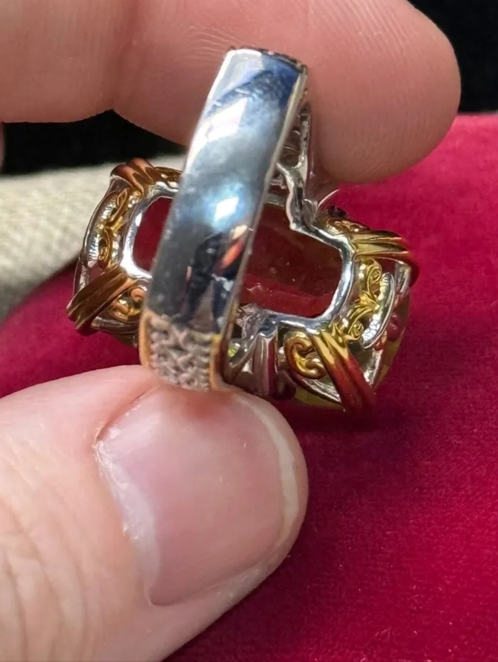 Gems En Vogue Sterling Silver Ouro Verde Large Cocktail Ring Size 9 - Picture 5 of 6